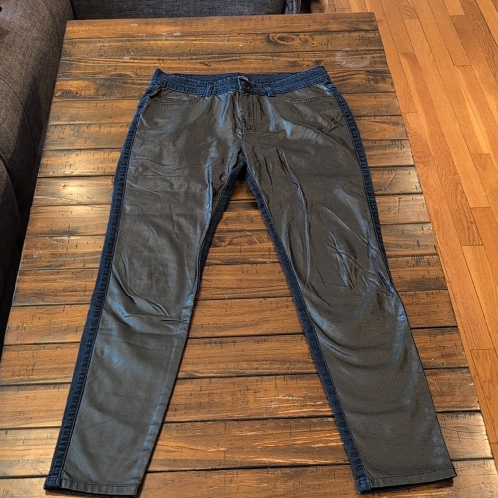 Alexander McQueen MCQ Faux Leather Panel Slim Jeans Deep Indigo